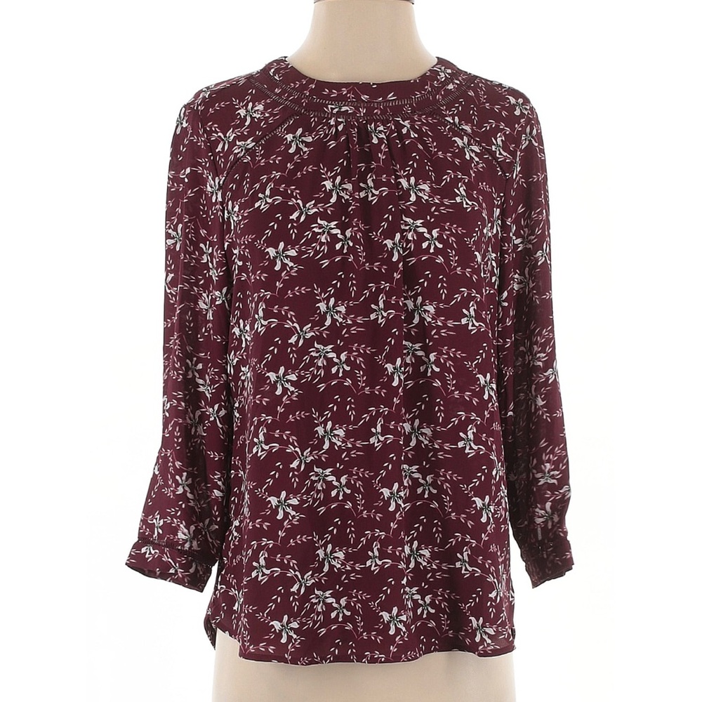 NWT 41 Hawthron ¾ Length Sleeve Floral Blouse Size Small Purple/Maroon